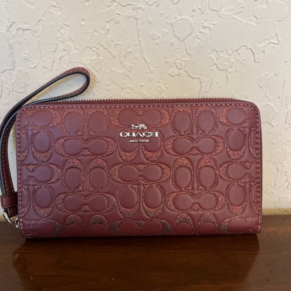 Coach Glitter Signature Large Phone Wallet Gem